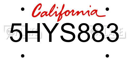 5HYS883 California License Plate