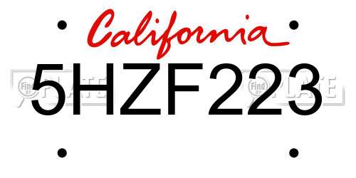 5HZF223 California License Plate