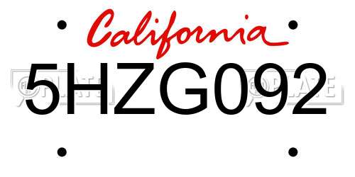 5HZG092 California License Plate