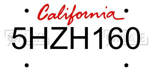 5HZH160 California License Plate