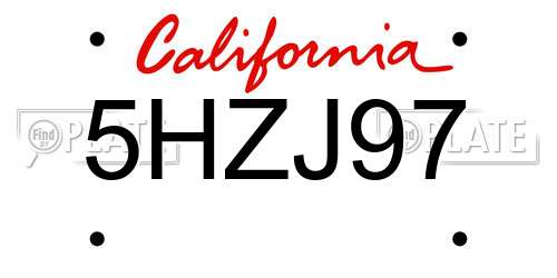 5HZJ97 California License Plate