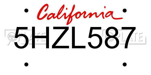 5HZL587 California License Plate