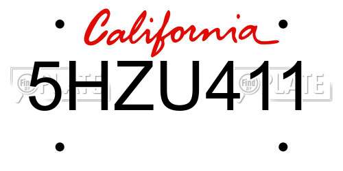 5HZU411 California License Plate