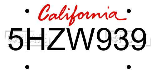 5HZW939 California License Plate