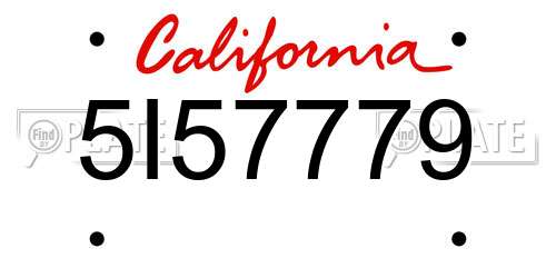 5I57779 California License Plate