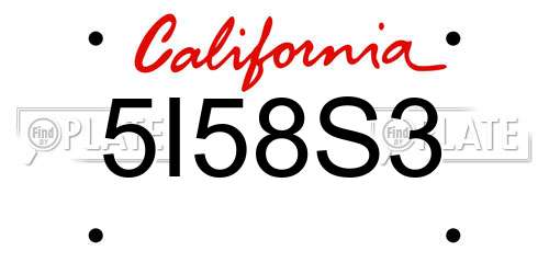 5I58S3 California License Plate