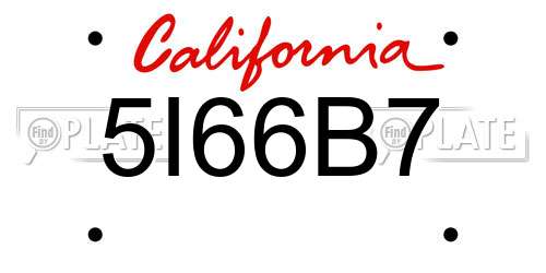 5I66B7 California License Plate