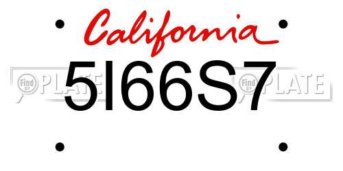 5I66S7 California License Plate