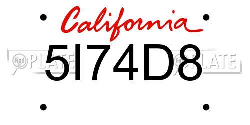 5I74D8 California License Plate