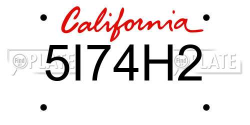 5I74H2 California License Plate