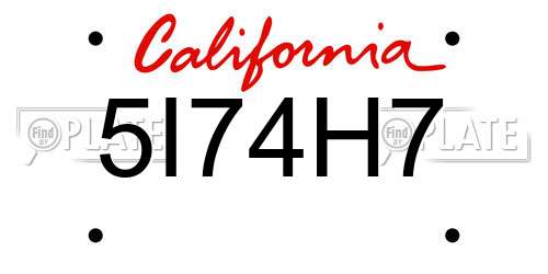 5I74H7 California License Plate