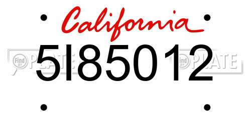 5I85012 California License Plate
