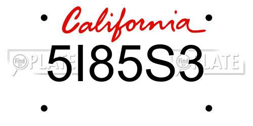 5I85S3 California License Plate