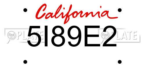 5I89E2 California License Plate