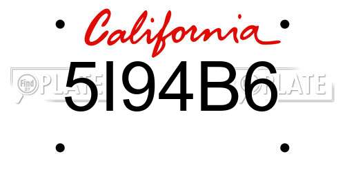 5I94B6 California License Plate