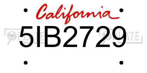 5IB2729 California License Plate
