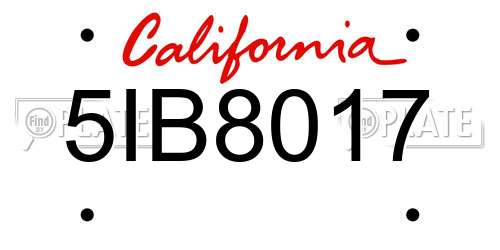 5IB8017 California License Plate
