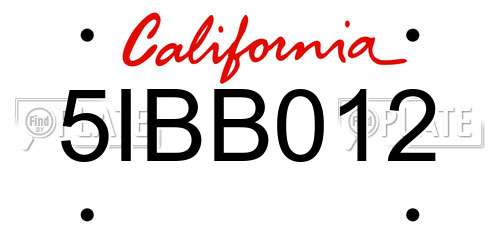 5IBB012 California License Plate