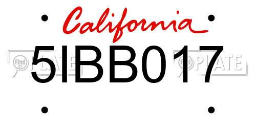 5IBB017 California License Plate