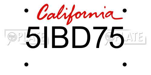 5IBD75 California License Plate