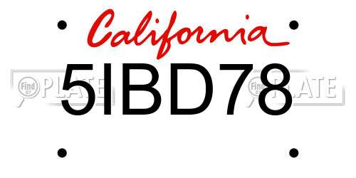 5IBD78 California License Plate