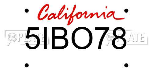 5IBO78 California License Plate