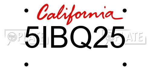 5IBQ25 California License Plate
