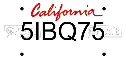 5IBQ75 California License Plate