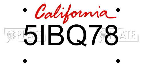5IBQ78 California License Plate