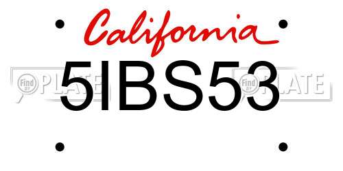 5IBS53 California License Plate