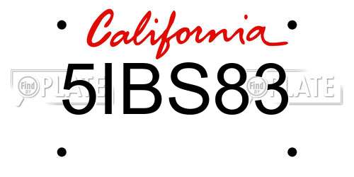 5IBS83 California License Plate