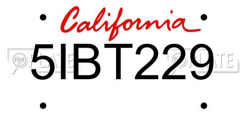 5IBT229 California License Plate