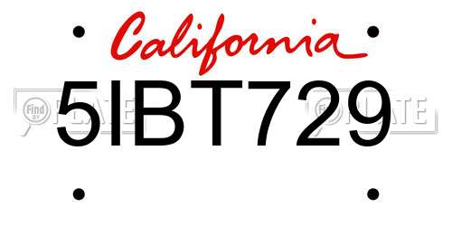 5IBT729 California License Plate
