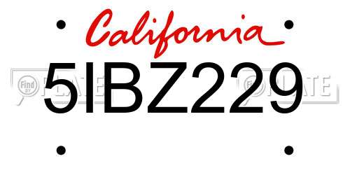 5IBZ229 California License Plate
