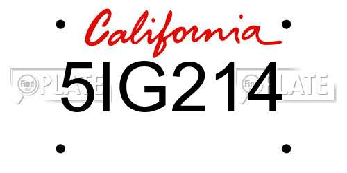 5IG214 California License Plate
