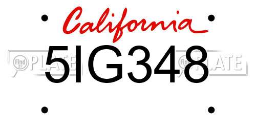 5IG348 California License Plate