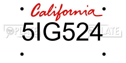5IG524 California License Plate