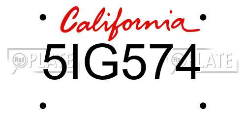 5IG574 California License Plate