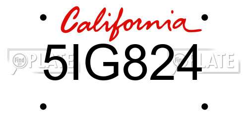 5IG824 California License Plate