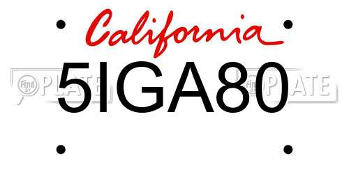 5IGA80 California License Plate