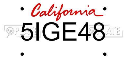 5IGE48 California License Plate