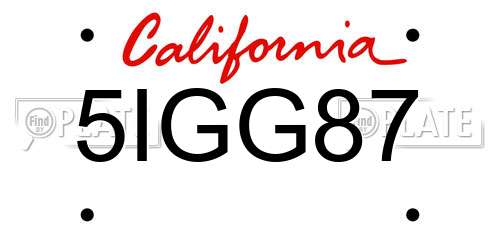 5IGG87 California License Plate
