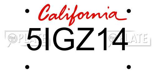 5IGZ14 California License Plate