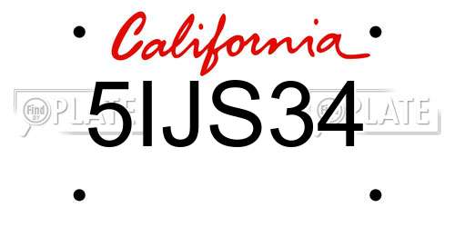 5IJS34 California License Plate