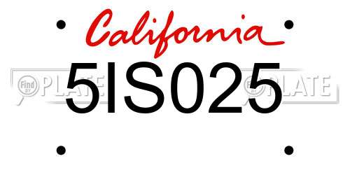 5IS025 California License Plate