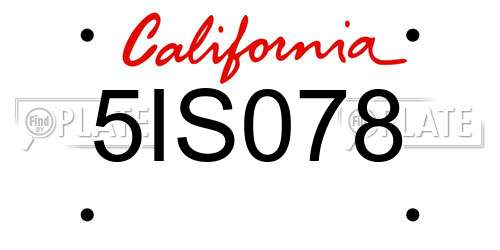 5IS078 California License Plate