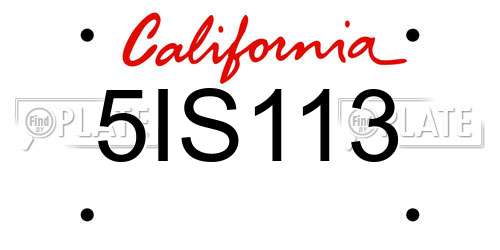 5IS113 California License Plate
