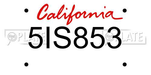 5IS853 California License Plate