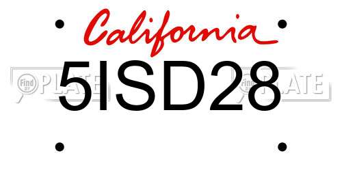 5ISD28 California License Plate