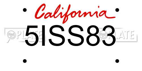 5ISS83 California License Plate